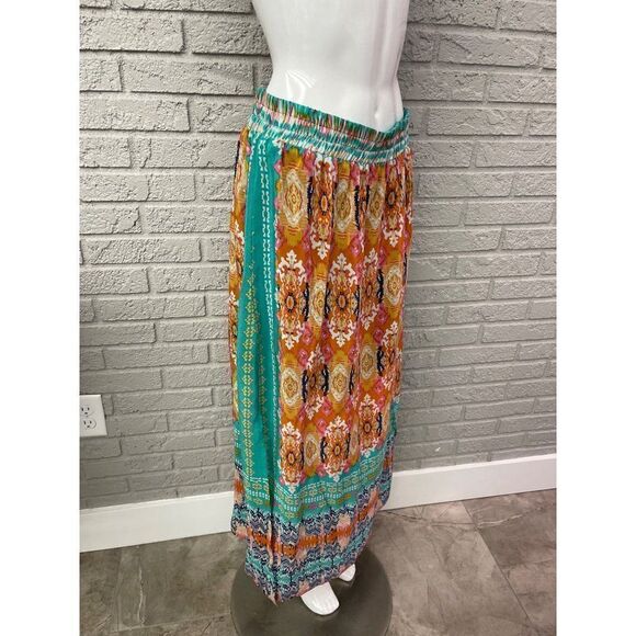 Anthropologie Tolani Multi Color Aztec Paint Silk Maxi Skirt Size M - Picture 8 of 10